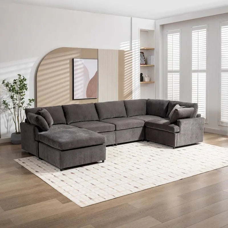 Grand canapé d'angle moderne en forme de U, avec poufs amovibles pour salon