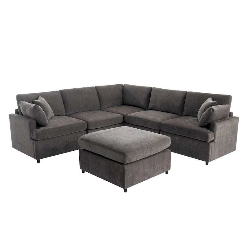 Grand canapé d'angle moderne en forme de U, avec poufs amovibles pour salon