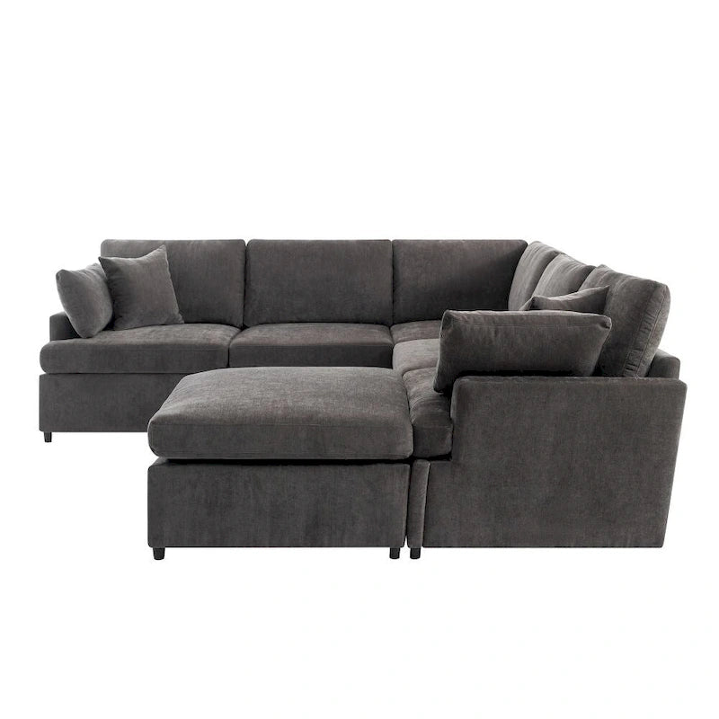 Grand canapé d'angle moderne en forme de U, avec poufs amovibles pour salon