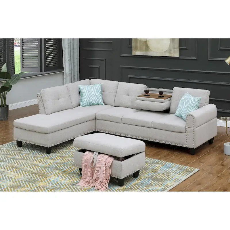 Canapé d'angle gauche Alger 98 avec méridienne et pouf