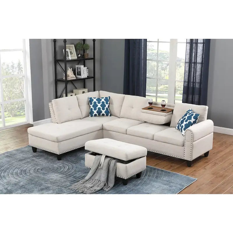 Canapé d'angle gauche Alger 98 avec méridienne et pouf