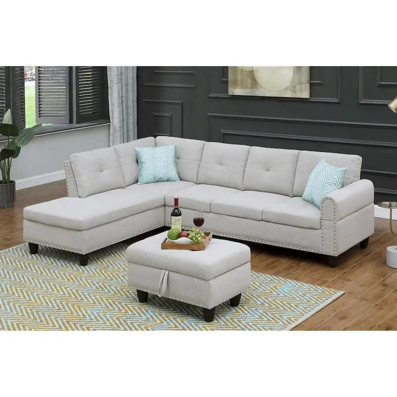 Canapé d'angle gauche Alger 98 avec méridienne et pouf