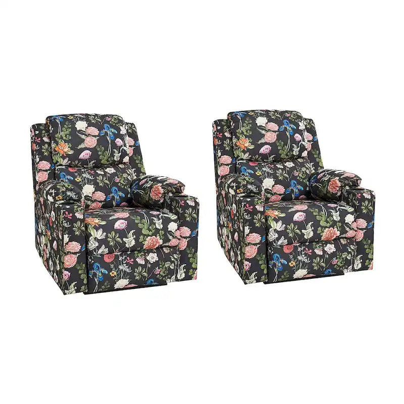 Ensemble de 2 fauteuils inclinables électriques chauffants à double moteur Larry Traditional Floral avec fonction massage, par HULALA HOME