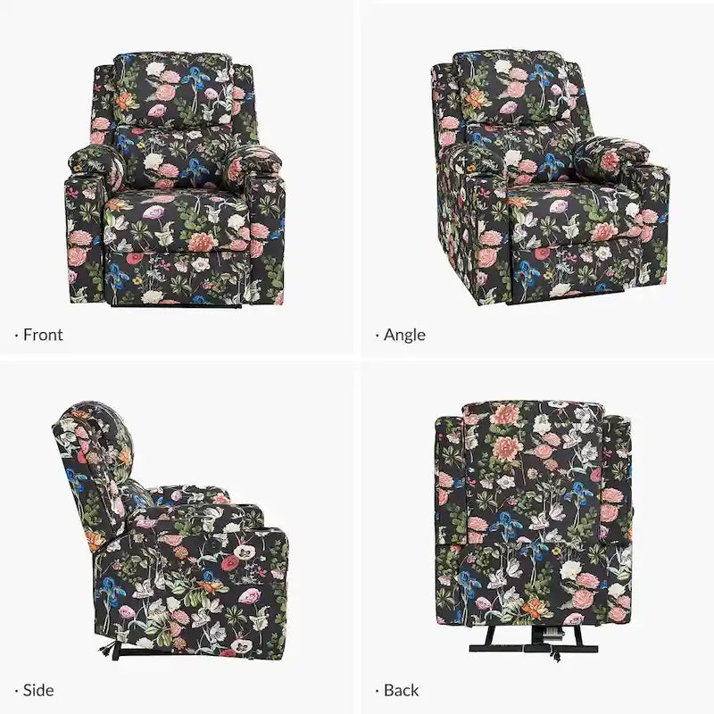 Ensemble de 2 fauteuils inclinables électriques chauffants à double moteur Larry Traditional Floral avec fonction massage, par HULALA HOME