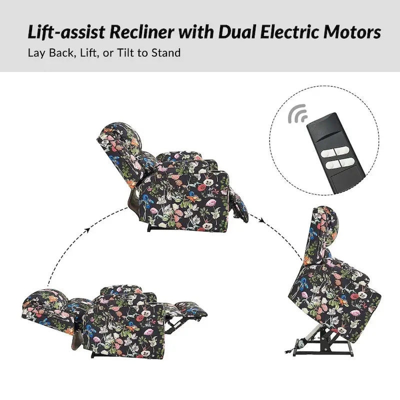 Ensemble de 2 fauteuils inclinables électriques chauffants à double moteur Larry Traditional Floral avec fonction massage, par HULALA HOME