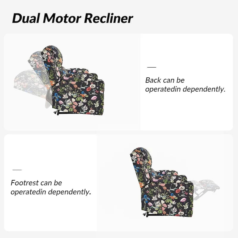 Ensemble de 2 fauteuils inclinables électriques chauffants à double moteur Larry Traditional Floral avec fonction massage, par HULALA HOME
