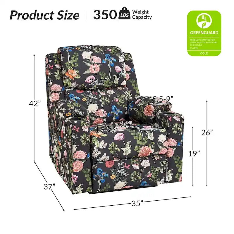 Ensemble de 2 fauteuils inclinables électriques chauffants à double moteur Larry Traditional Floral avec fonction massage, par HULALA HOME