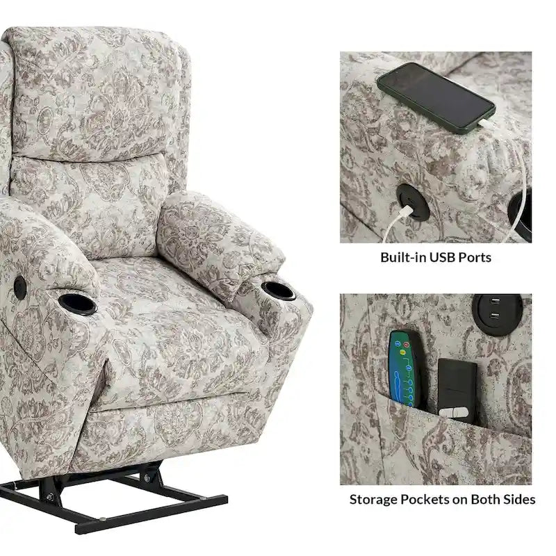 Ensemble de 2 fauteuils inclinables électriques chauffants à double moteur Larry Traditional Floral avec fonction massage, par HULALA HOME