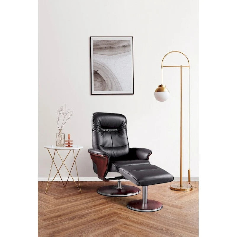 Ensemble fauteuil inclinable pivotant et repose-pieds Artiva en cuir noir
