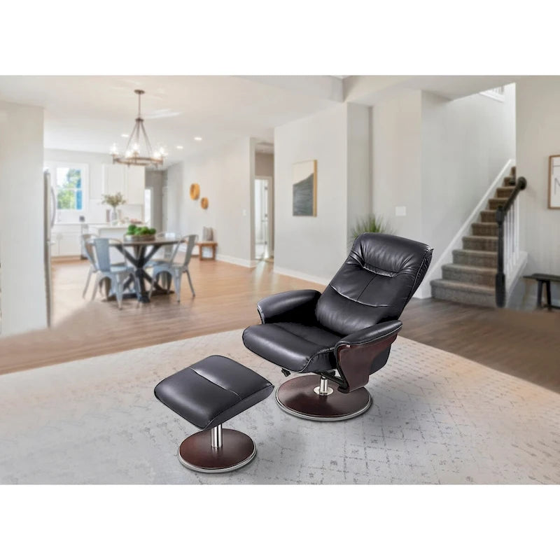 Ensemble fauteuil inclinable pivotant et repose-pieds Artiva en cuir noir