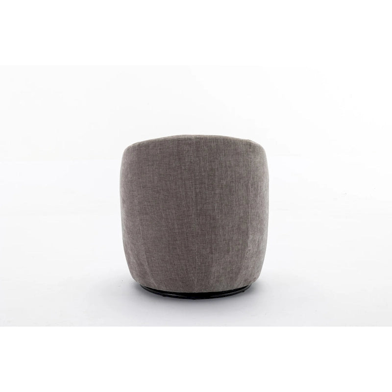 Fauteuil pivotant d'appoint en tissu chenille, style tonneau, avec anneau métallique à revêtement en poudre noir