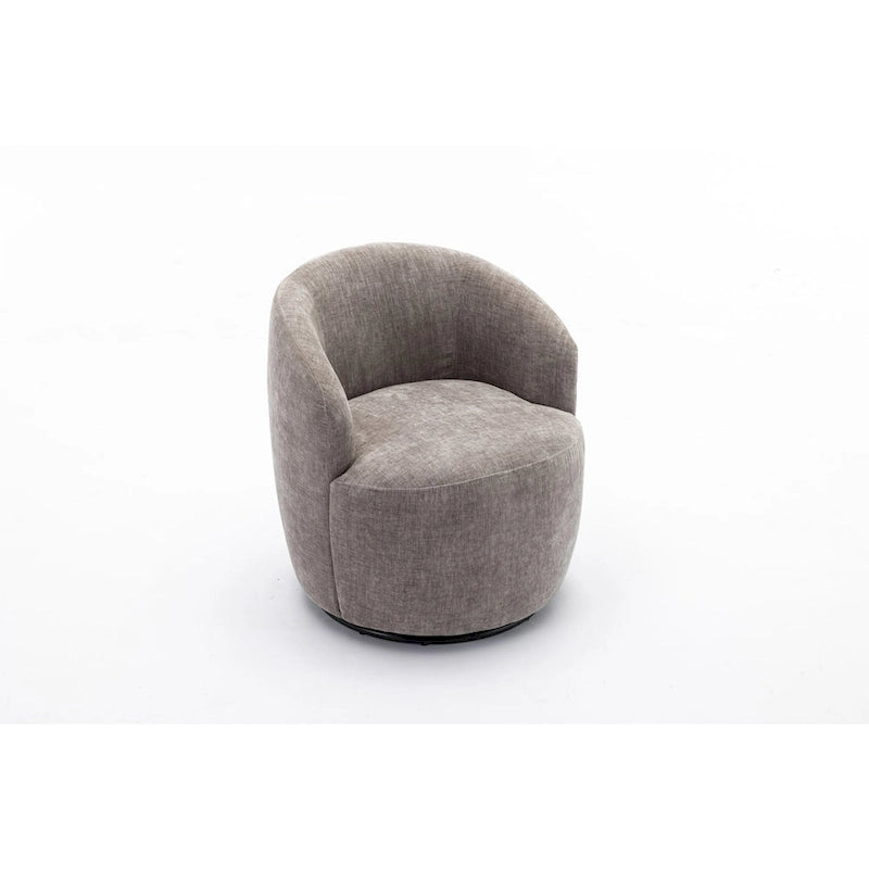 Fauteuil pivotant d'appoint en tissu chenille, style tonneau, avec anneau métallique à revêtement en poudre noir
