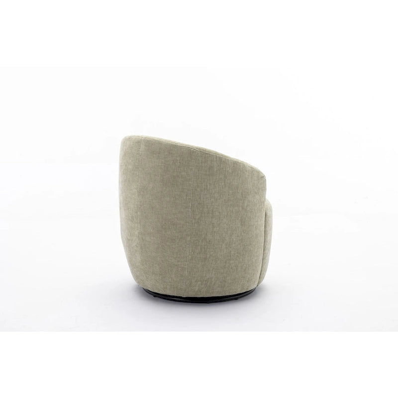 Fauteuil pivotant d'appoint en tissu chenille, style tonneau, avec anneau métallique à revêtement en poudre noir