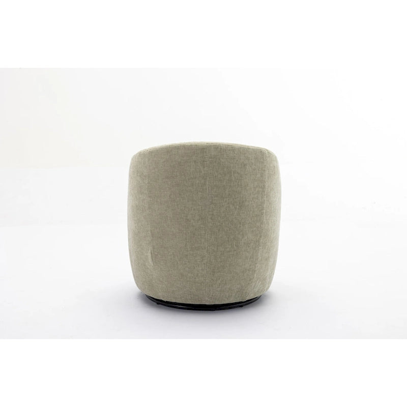 Fauteuil pivotant d'appoint en tissu chenille, style tonneau, avec anneau métallique à revêtement en poudre noir
