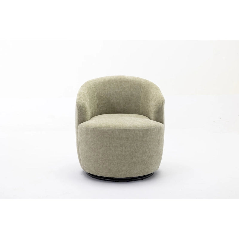 Fauteuil pivotant d'appoint en tissu chenille, style tonneau, avec anneau métallique à revêtement en poudre noir