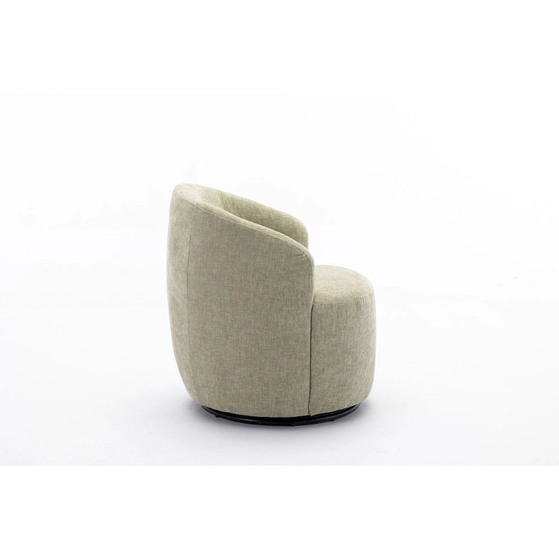 Fauteuil pivotant d'appoint en tissu chenille, style tonneau, avec anneau métallique à revêtement en poudre noir