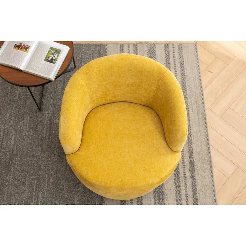 Fauteuil pivotant d'appoint en tissu chenille, style tonneau, avec anneau métallique à revêtement en poudre noir