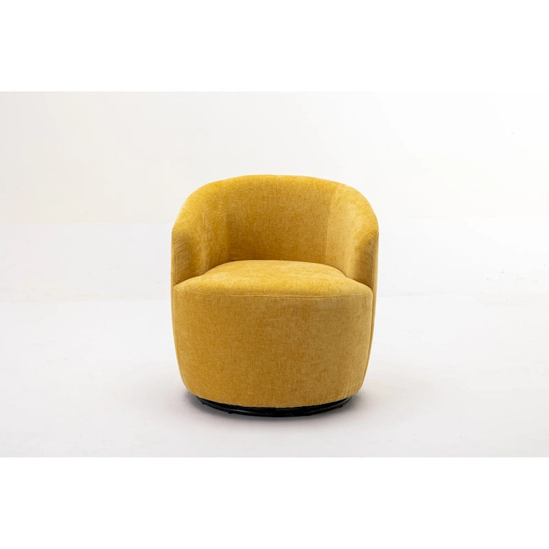 Fauteuil pivotant d'appoint en tissu chenille, style tonneau, avec anneau métallique à revêtement en poudre noir