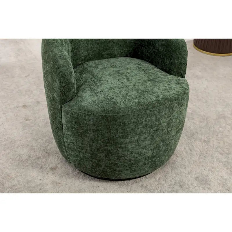 Fauteuil pivotant d'appoint en tissu chenille, style tonneau, avec anneau métallique à revêtement en poudre noir