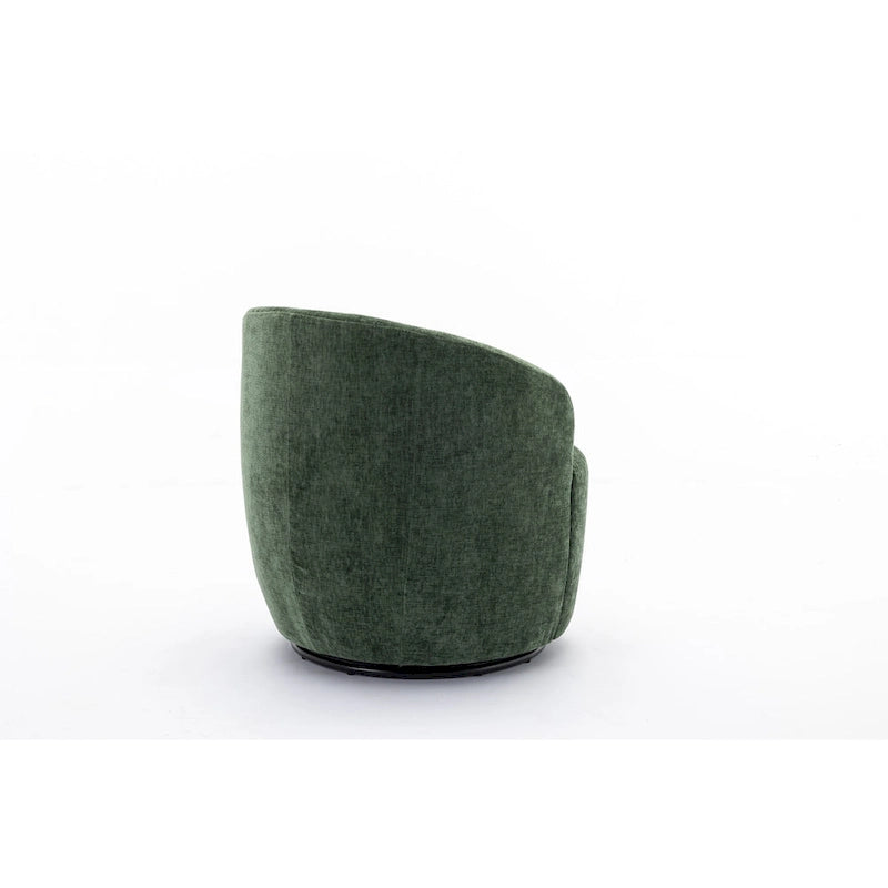 Fauteuil pivotant d'appoint en tissu chenille, style tonneau, avec anneau métallique à revêtement en poudre noir