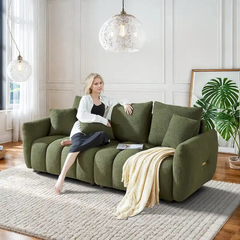 Canapé Ouyessir rembourré, profond, en tissu doux, avec 3 coussins
