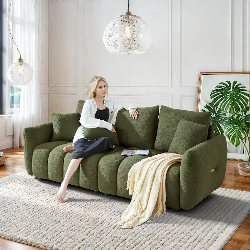 Canapé Ouyessir rembourré, profond, en tissu doux, avec 3 coussins