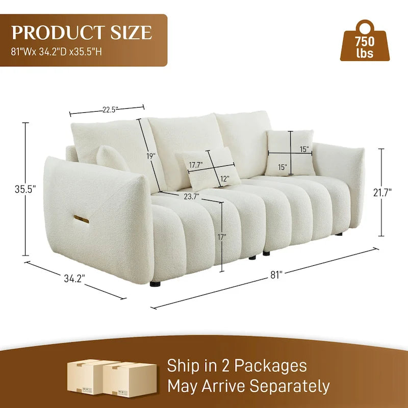 Canapé Ouyessir rembourré, profond, en tissu doux, avec 3 coussins