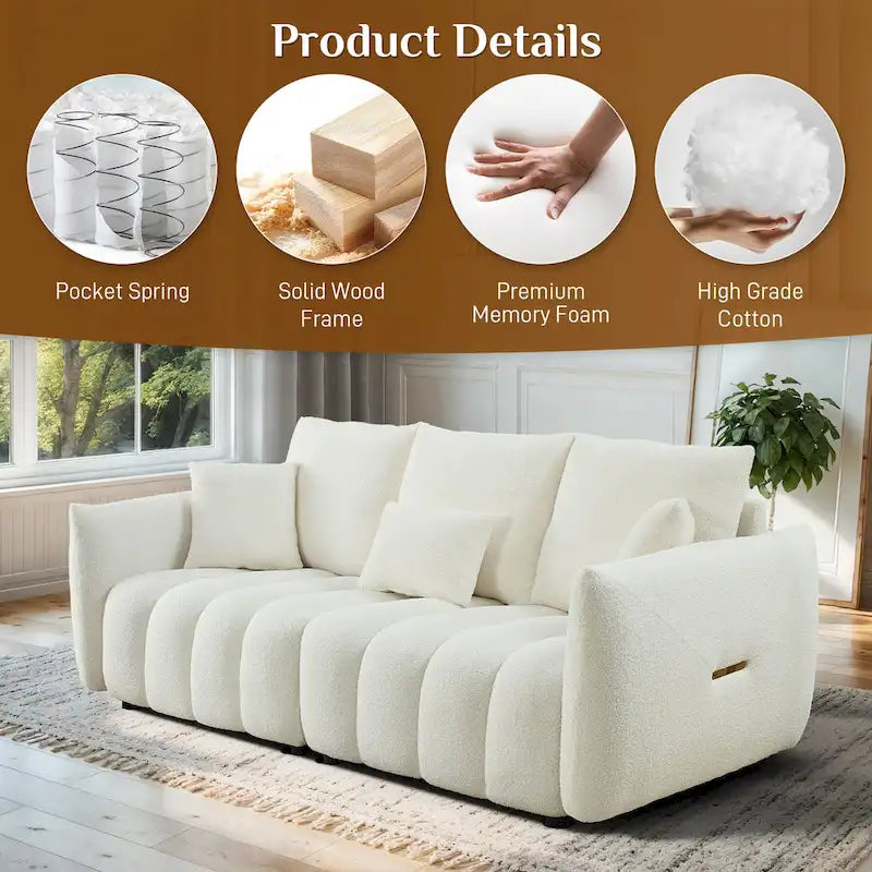 Canapé Ouyessir rembourré, profond, en tissu doux, avec 3 coussins