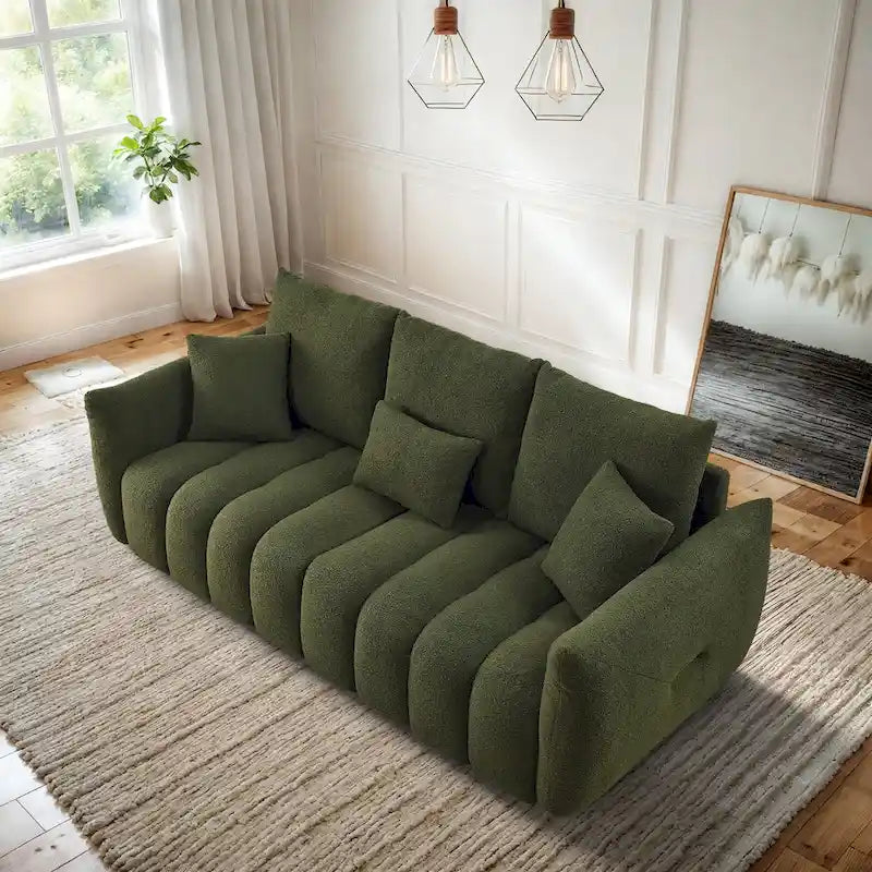 Canapé Ouyessir rembourré, profond, en tissu doux, avec 3 coussins