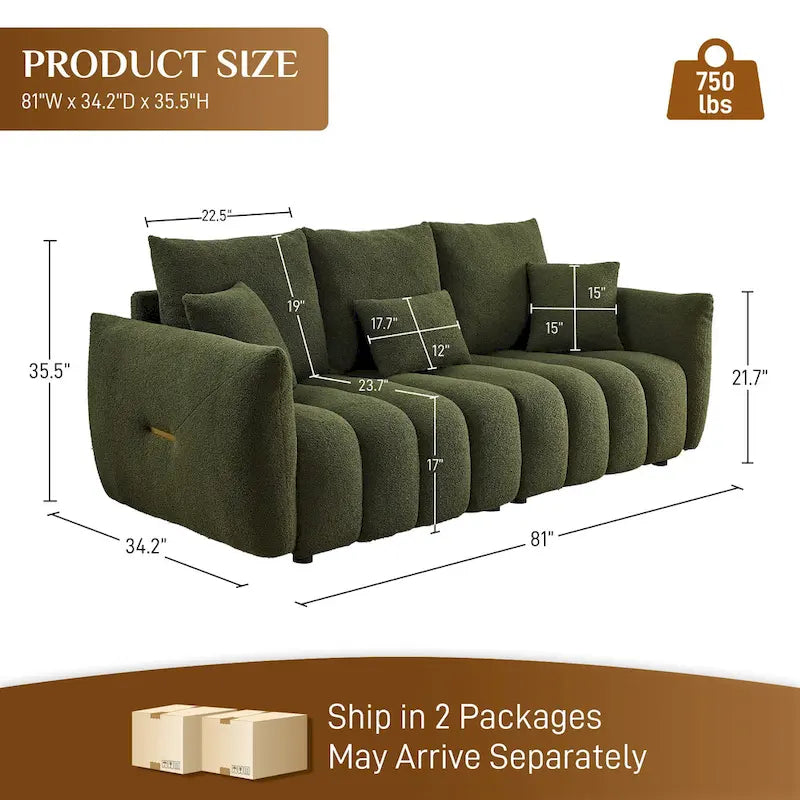 Canapé Ouyessir rembourré, profond, en tissu doux, avec 3 coussins