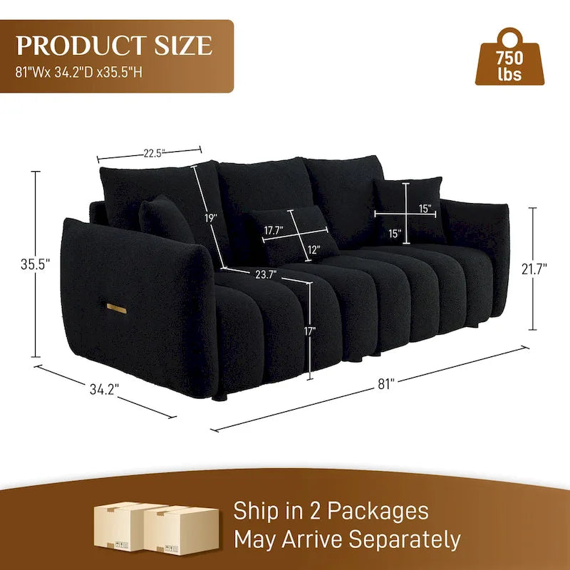 Canapé Ouyessir rembourré, profond, en tissu doux, avec 3 coussins