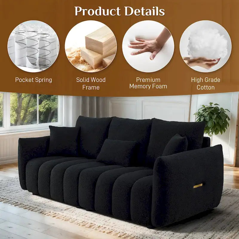 Canapé Ouyessir rembourré, profond, en tissu doux, avec 3 coussins
