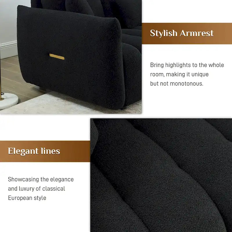 Canapé Ouyessir rembourré, profond, en tissu doux, avec 3 coussins