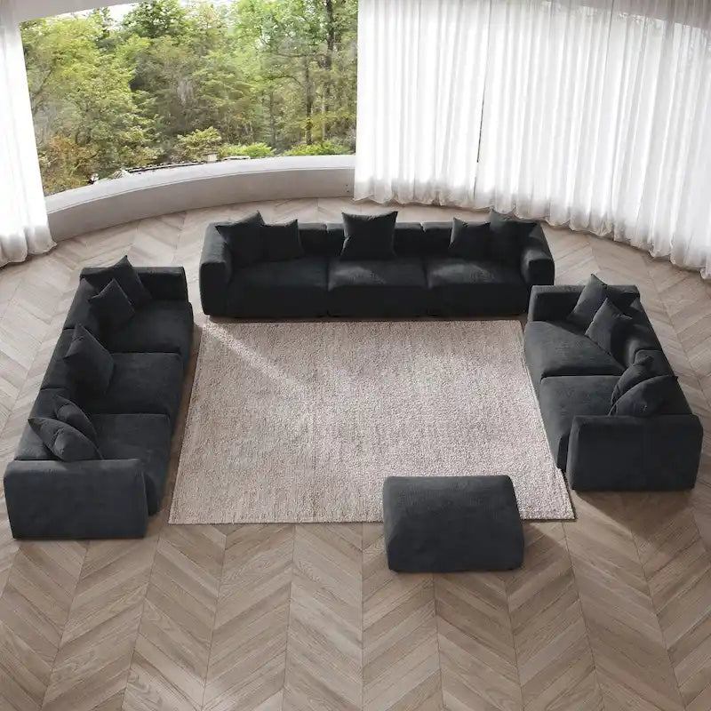 Ensemble de canapés modernes 3 pièces avec pouf et méridienne, canapé d'angle modulable en velours côtelé pour salon