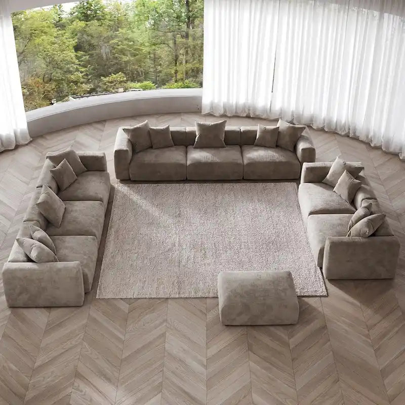 Ensemble de canapés modernes 3 pièces avec pouf et méridienne, canapé d'angle modulable en velours côtelé pour salon