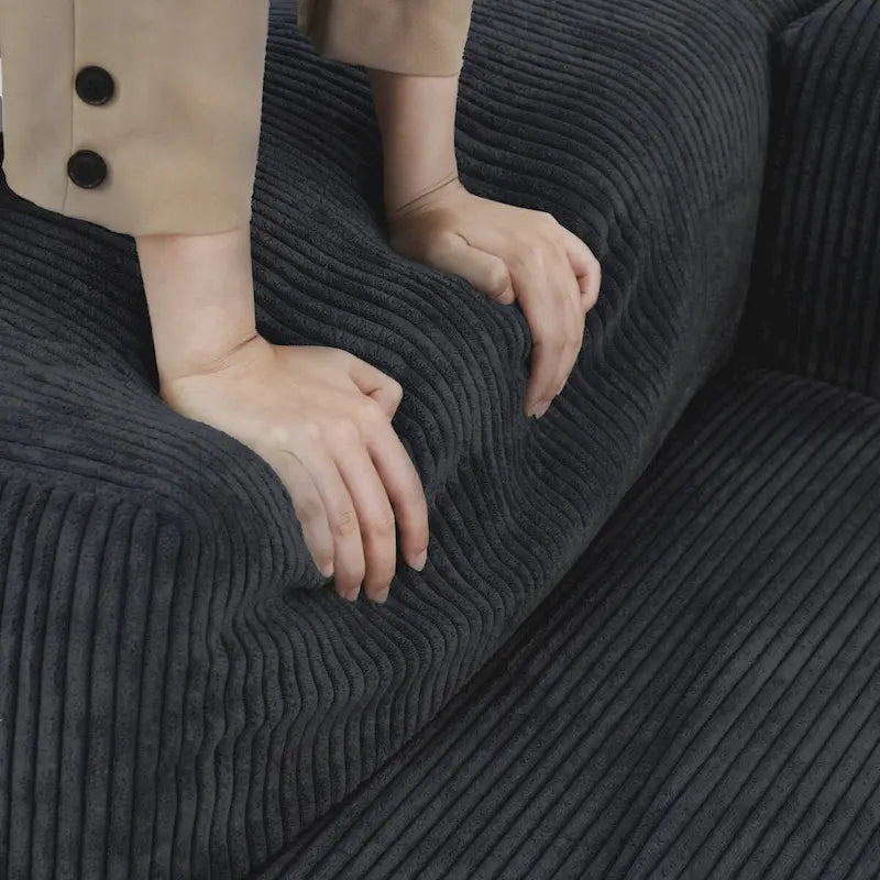 Ensemble de canapés modernes 3 pièces avec pouf et méridienne, canapé d'angle modulable en velours côtelé pour salon