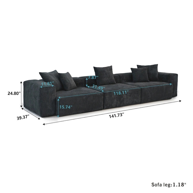 Ensemble de canapés modernes 3 pièces avec pouf et méridienne, canapé d'angle modulable en velours côtelé pour salon