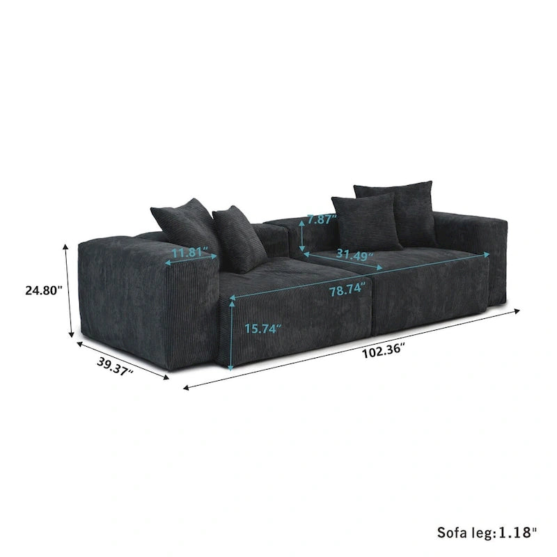 Ensemble de canapés modernes 3 pièces avec pouf et méridienne, canapé d'angle modulable en velours côtelé pour salon