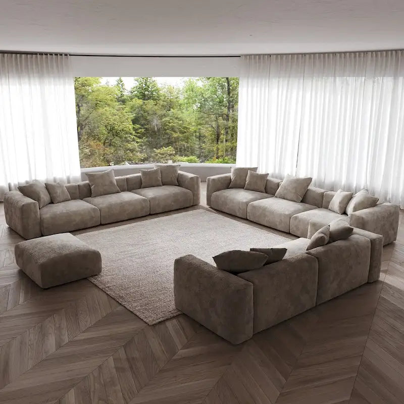 Ensemble de canapés modernes 3 pièces avec pouf et méridienne, canapé d'angle modulable en velours côtelé pour salon
