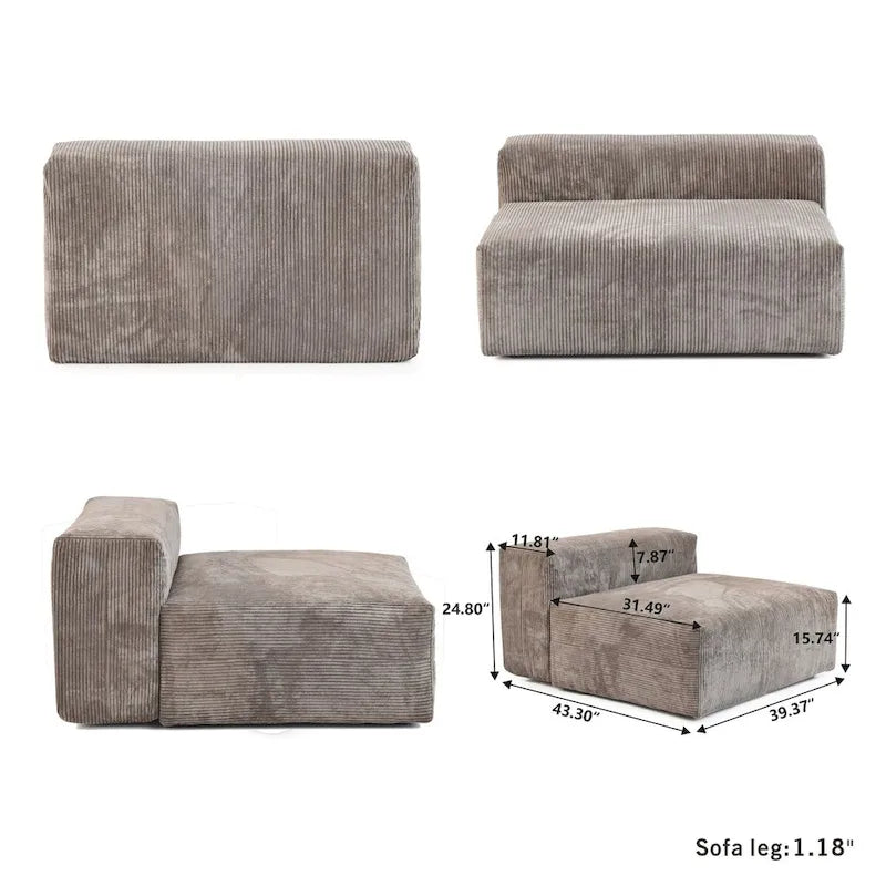 Ensemble de canapés modernes 3 pièces avec pouf et méridienne, canapé d'angle modulable en velours côtelé pour salon
