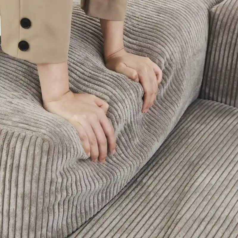 Ensemble de canapés modernes 3 pièces avec pouf et méridienne, canapé d'angle modulable en velours côtelé pour salon