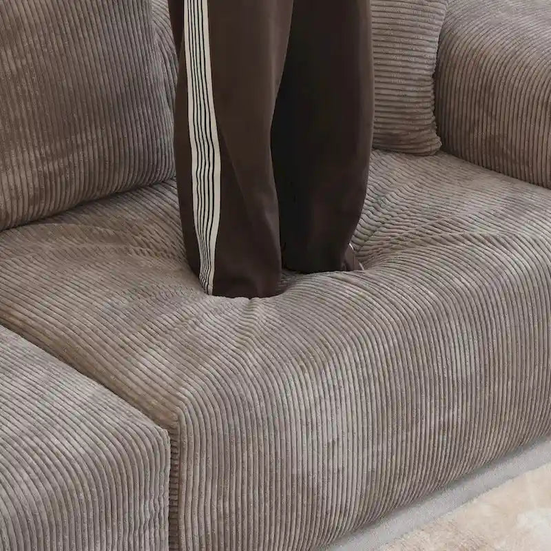 Ensemble de canapés modernes 3 pièces avec pouf et méridienne, canapé d'angle modulable en velours côtelé pour salon