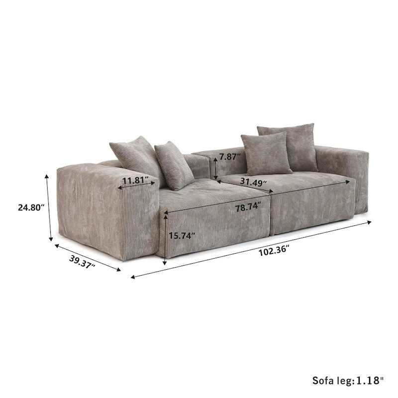 Ensemble de canapés modernes 3 pièces avec pouf et méridienne, canapé d'angle modulable en velours côtelé pour salon