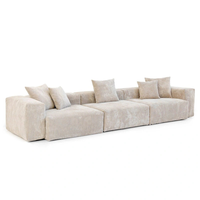Ensemble de canapés modernes 3 pièces avec pouf et méridienne, canapé d'angle modulable en velours côtelé pour salon