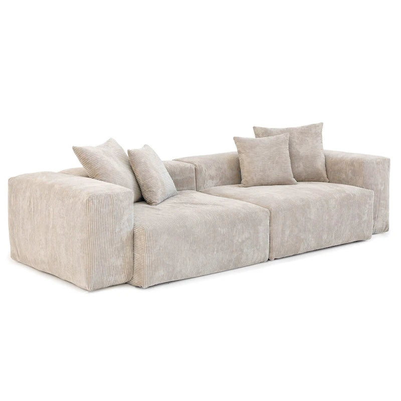 Ensemble de canapés modernes 3 pièces avec pouf et méridienne, canapé d'angle modulable en velours côtelé pour salon