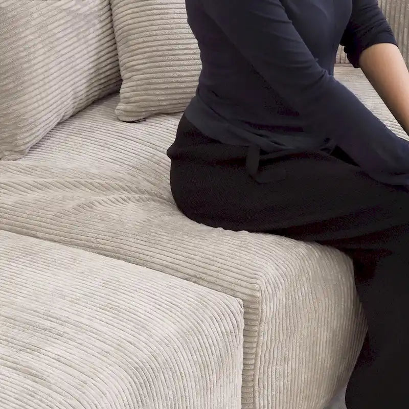 Ensemble de canapés modernes 3 pièces avec pouf et méridienne, canapé d'angle modulable en velours côtelé pour salon