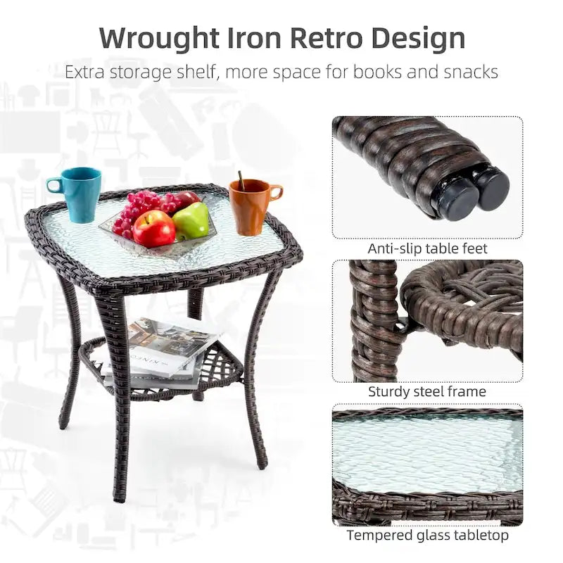 Ensemble bistro en osier à bascule 3 pièces