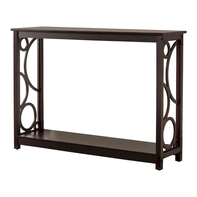Console d'entrée en bois finition cerisier foncé avec étagère de rangement pour couloir, hall d'entrée, salon