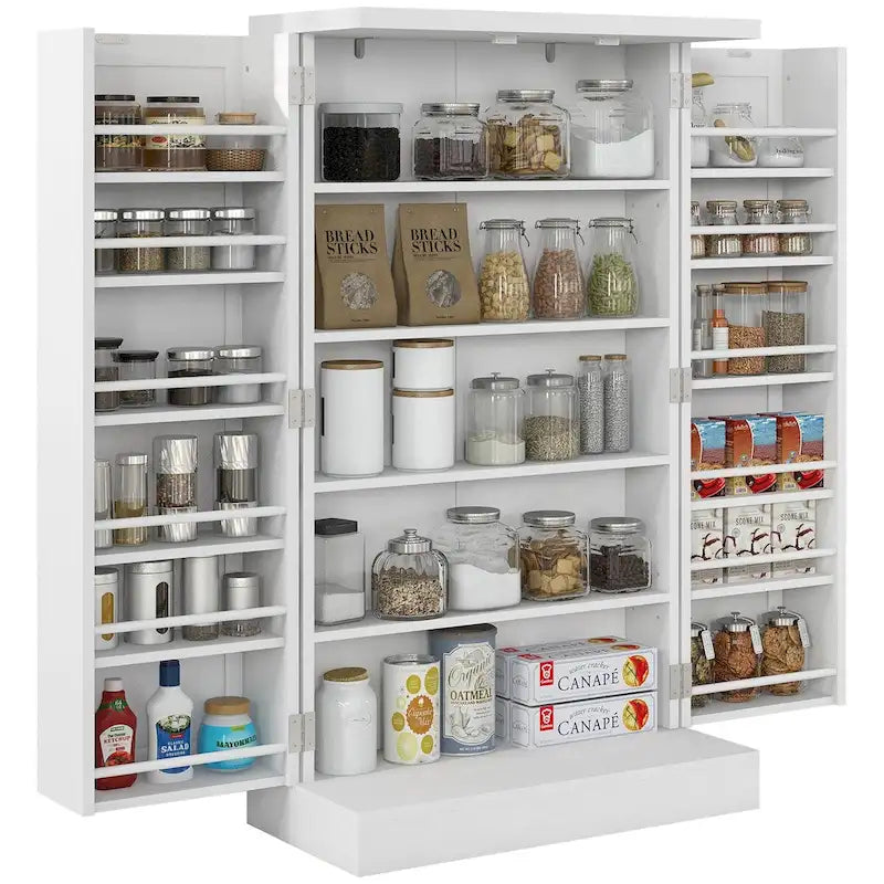 Armoire de rangement garde-manger à 5 niveaux avec 12 étagères à portes doubles