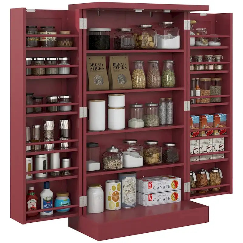 Armoire de rangement garde-manger à 5 niveaux avec 12 étagères à portes doubles